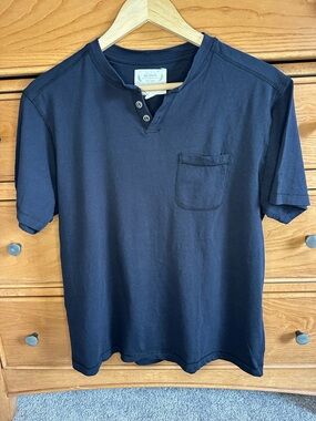 Six Lincoln Organic Cotton Shirt Mens M Black Henley Pocketed Tee Oversized